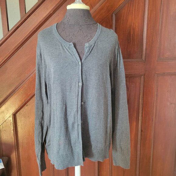 Eddie Bauer Womens 2XL Gray Button-Front Cardigan Sweater Cotton & Tencel Blend - Picture 1 of 8